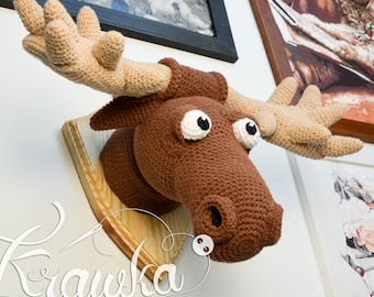 Crochet Pattern English (PDF) Moose Head by Krawka | faux taxidermy, amigurumi home decor (Download)