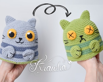 Crochet PATTERN No 2406 Schrodinger's CAT - reversible toy, crochet pattern by Krawka