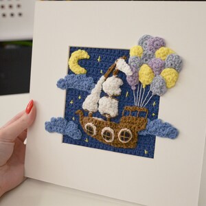 Crochet PATTERN No 1717 Picture frame Balloon ship pattern by Krawka, fantasy, fairy tales, nursery, wall decor image 5