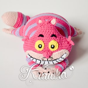 Crochet pattern English (PDF), Cheshire Cat by Krawka inspired Alice in Wonderland, amigurumi toy