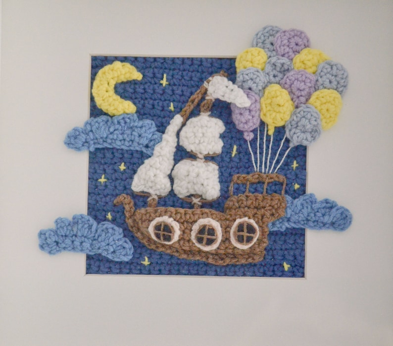 Crochet PATTERN No 1717 Picture frame Balloon ship pattern by Krawka, fantasy, fairy tales, nursery, wall decor image 6