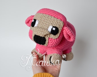 Crochet Pattern English (PDF) Pink Sheep by Krawka | Amigurumi Toy, Cube Animal, (Download)