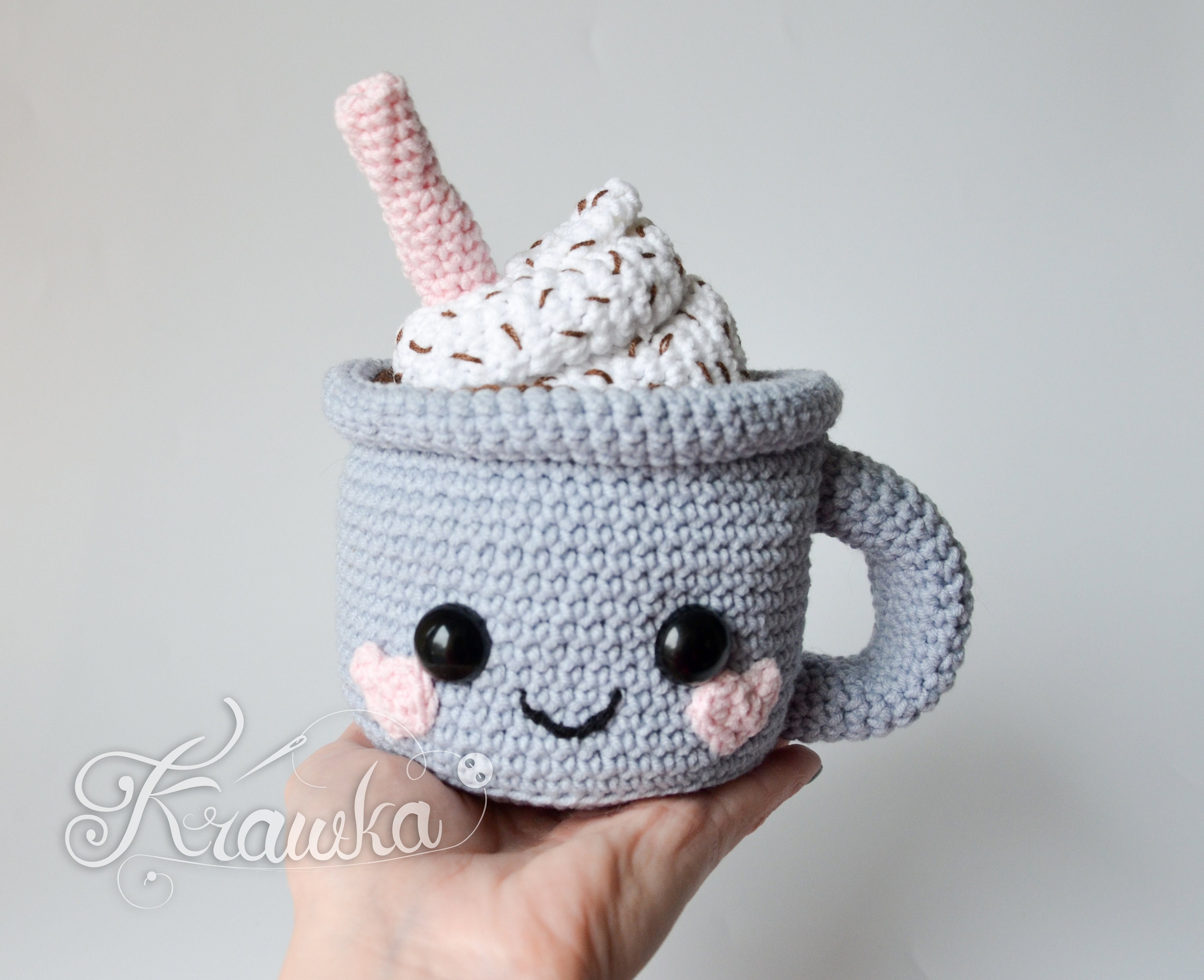 38 Crochet Kawaii Patterns with Keychains, Amigurumi, Hats, and Coasters 14 Crochet Pattern English Cocoa Cup by Krawka Kawaii Food
