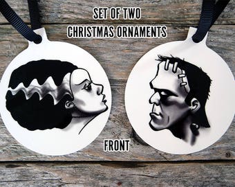 Frankenstein and Bride of Frankenstein Horror Christmas Ornaments | Horror Tree Decorations Universal Monsters Christmas Decorations