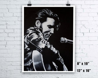 Elvis Presley Painting - Giclee Fine Art Print - 8" x 10" or 12" x 16" - The King of Rock N Roll Music Musician Portrait