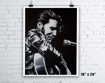 Elvis Presley Painting - Giclee Fine Art Print - 16" x 20" - The King of Rock N Roll Music Musician Portrait