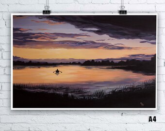 Lough Erne Sunset - Irish Landscape, Irish Scenery - Giclee Fine Art Print - A4 size - Irish Art Print Irish Paintings Co. Fermanagh Print