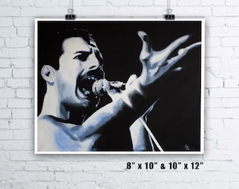 Freddie Mercury of Queen Painting - Giclee Fine Art Print - 8" x 10" or 10" x 12" - Gifts for Queen Fans Queen the band Music Lover Gift