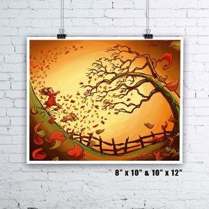Autumn Has Arrived! - Giclee Fine Art Print - 8&quot; x 10&quot; or 10&quot; x 12&quot; - Autumn Print Fall Print Seasonal Art Prints Falling Leaves Wall Art