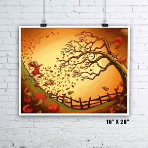 Autumn Has Arrived! - Giclee Fine Art Print - 16&quot; x 20&quot; - Autumn Print Fall Print Seasonal Art Prints Falling Leaves Wall Art