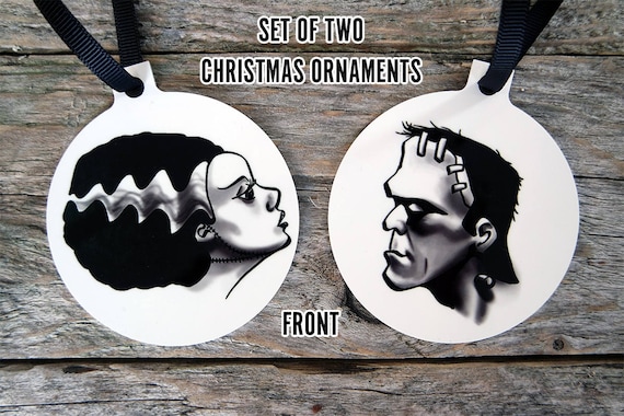 Frankenstein and Bride of Frankenstein Horror Christmas Ornaments | Horror Tree Decorations Universal Monsters Christmas Decorations