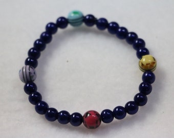 Navy blue bracelet/ Recycler Glass Beaded Bracelet/ Handmade Original Jewelry/ Stertch Elastic Bracelet/ Fashion Jewellery B3130