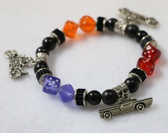 Charms, Motorcycle, Truck, Car, dice, tires bracelet/ Vehicle charm bangle/Fun Fashion /Handmade jewellery        B3099