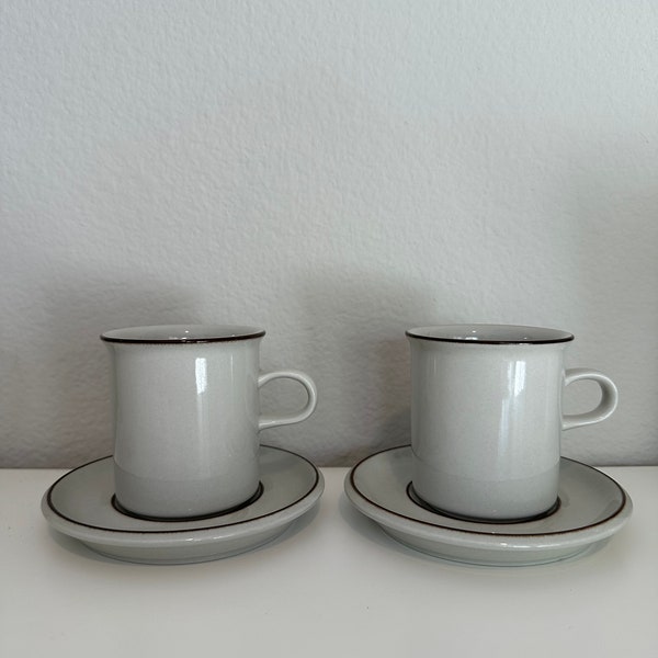 1970s Arabia Fennica light brown coffee cups and saucers, set of 2