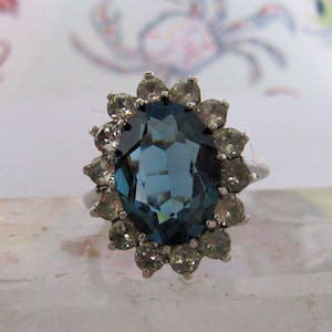 Sterling Silver Aqua & Clear Stone Cluster