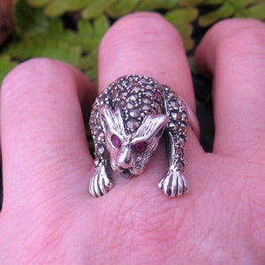 Marcasite and Ruby set Silver Big Cat Ring