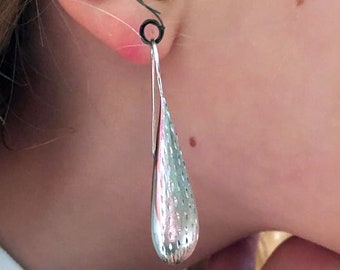 Frosted Teardrop Sterling Silver Earrings