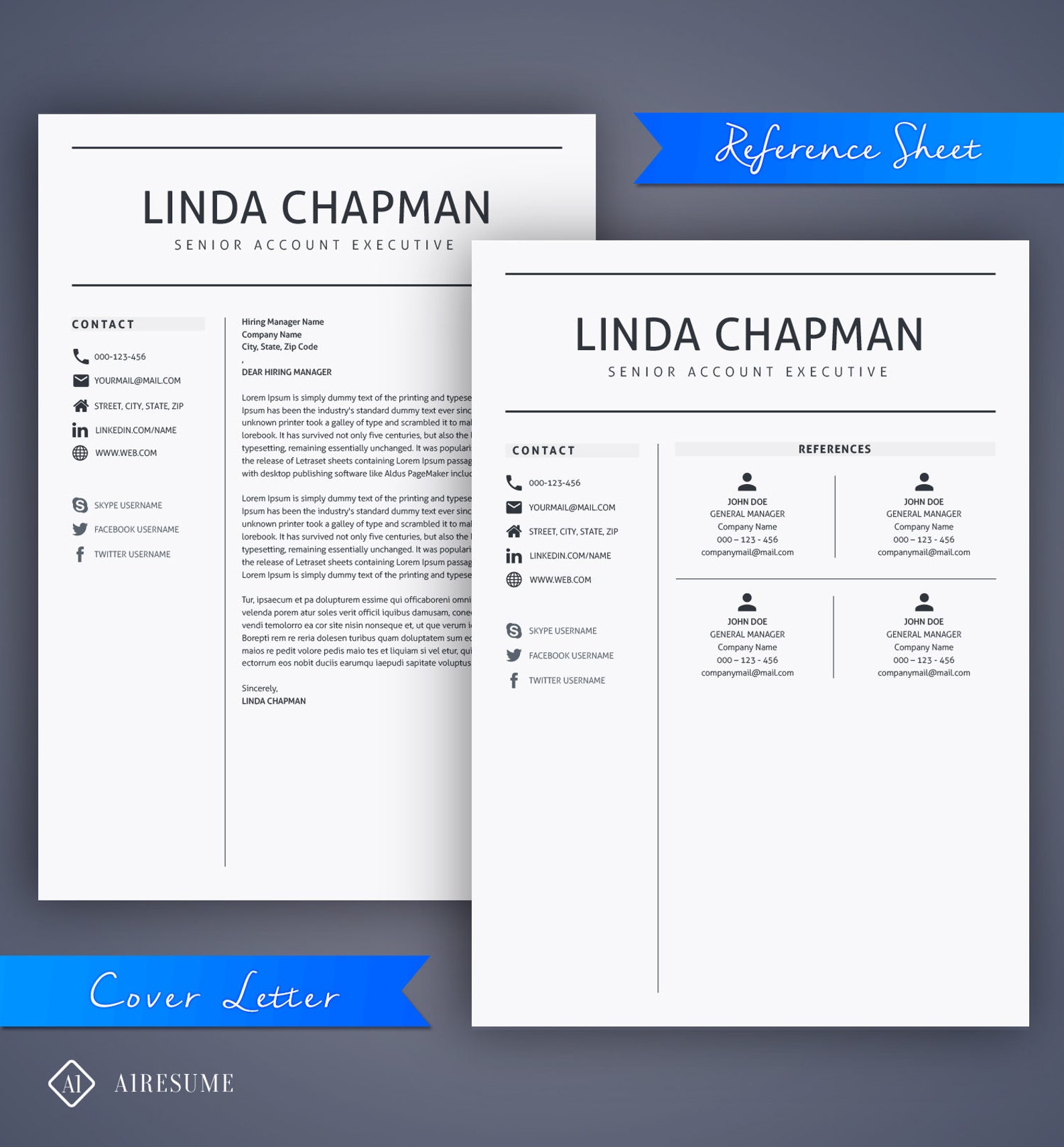 Professional Resume Template / CV Template Cover Letter Etsy