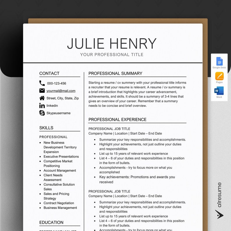 Modern Resume Template and Cover Letter, CV Template, Professional and Creative Resume, Teacher Resume, Nurse Resume, Resume Template Word 