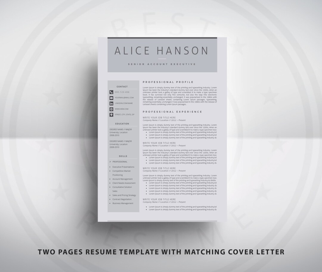 Resume Template / CV Template and Cover Letter for MS Word - Etsy UK
