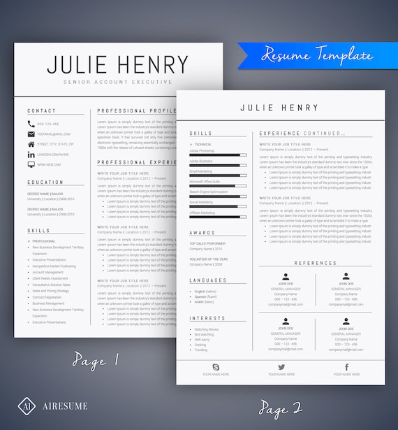 modern resume template cv template cover letter professional