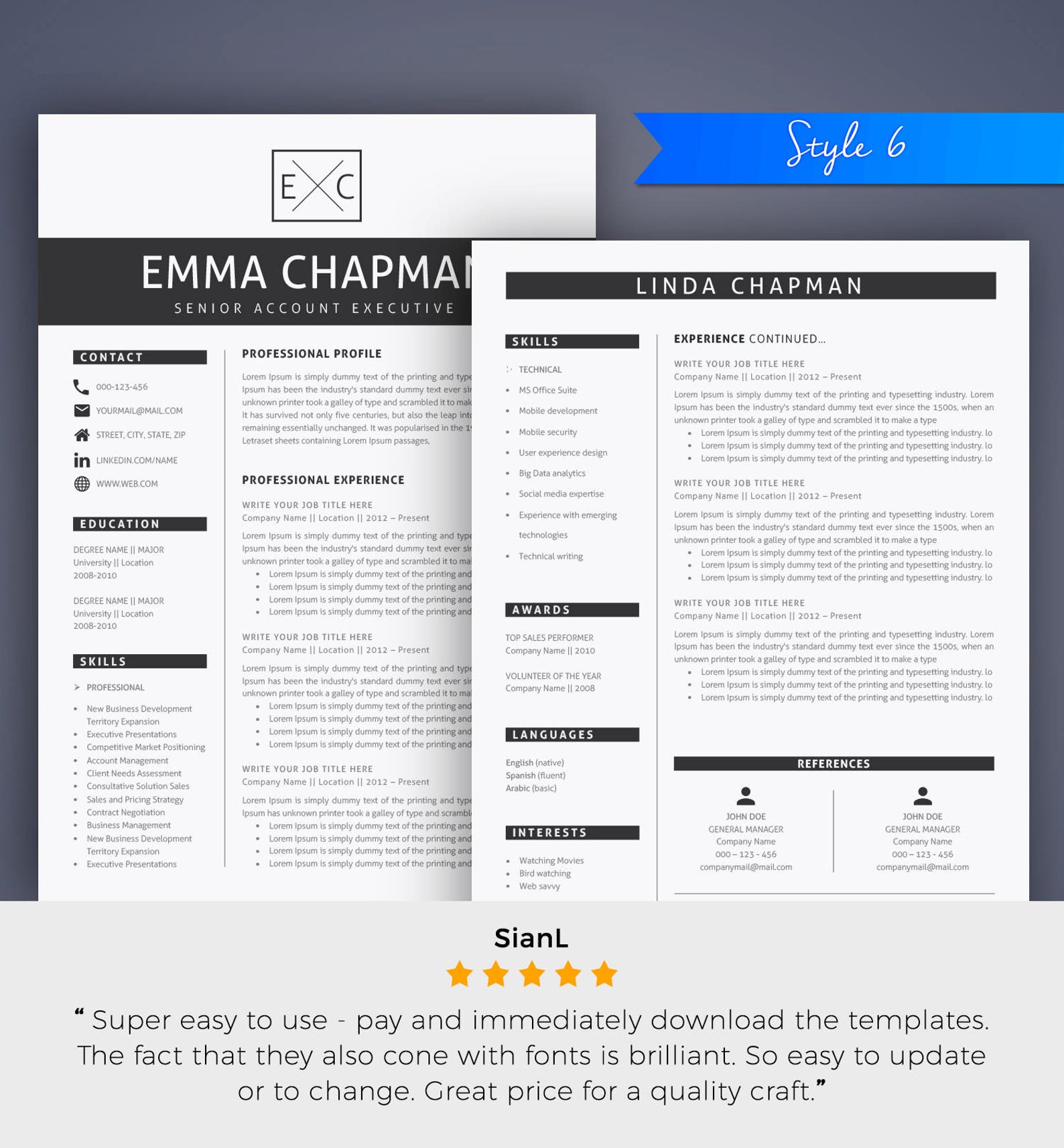 Professional Resume Template / CV Template Cover Letter Etsy