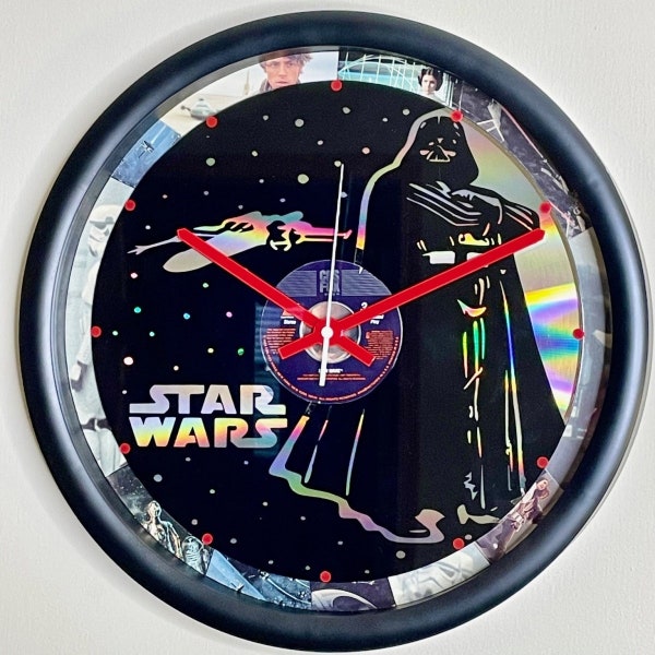 Star Wars Movie Laser Disc 15" Wall Clock, Darth Vader, Luke Skywalker, X-Wing Fighter, 1970's Nostalgia, Sci-Fi, Empire, The Force