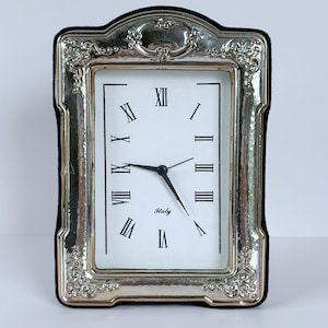 Vintage Italian Sterling Silver Desk Clock – BART Palermo 925 Ornate Frame, Made in Italy