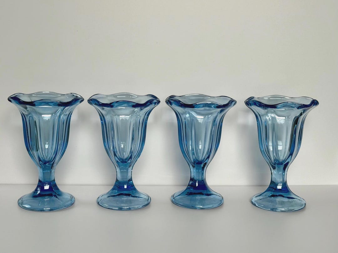 Vintage Blue Sundae Anchor Hocking Dessert Glasses - UK
