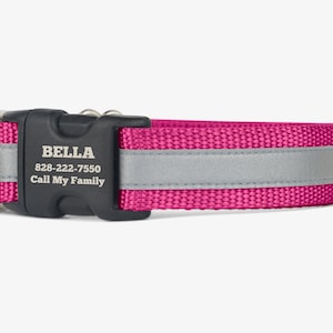 Reflective Dog Collar, Personalized Collar, Girl Dog Collar, Quick Release Collars, Pink Collar, Webbing Collars, High Visibility, Raspberry