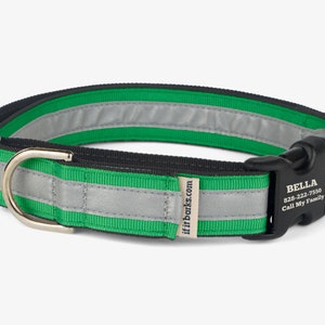 Custom Reflective Martingale Collar, Personalized Dog ID, Green, Quick Release Buckle, Comfortable Training Collar, High Visibility, Emerald