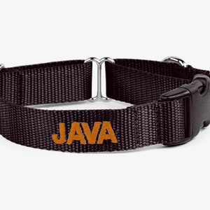 Embroidered Martingale, No Slip Collar,  Collar, Quick Release, Webbing Dog Collar, Custom Martingale Collar, Brown Training Dog Collar