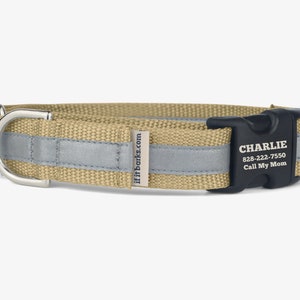 Custom Reflective Martingale Collar, Personalized Dog ID, No Slip, Quick Release Buckle, Tan Webbing Training Collar, High Visibility, Khaki