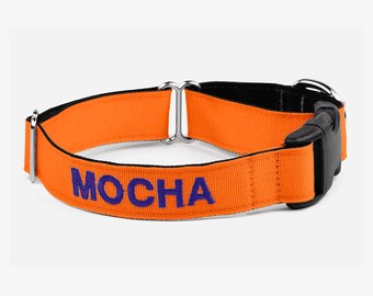 Embroidered Martingale, Personalized, Training Collar, Quick Release, Comfortable Collar, Hunting, Training, Unique Custom Collar, Orange