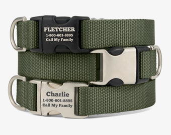 Personalized Dog Collar, Custom Dog Collar, Engraved Dog Collar, Puppy Gifts, Dog Accessories, Custom Dog Collars, Green Collar, Olive Drab