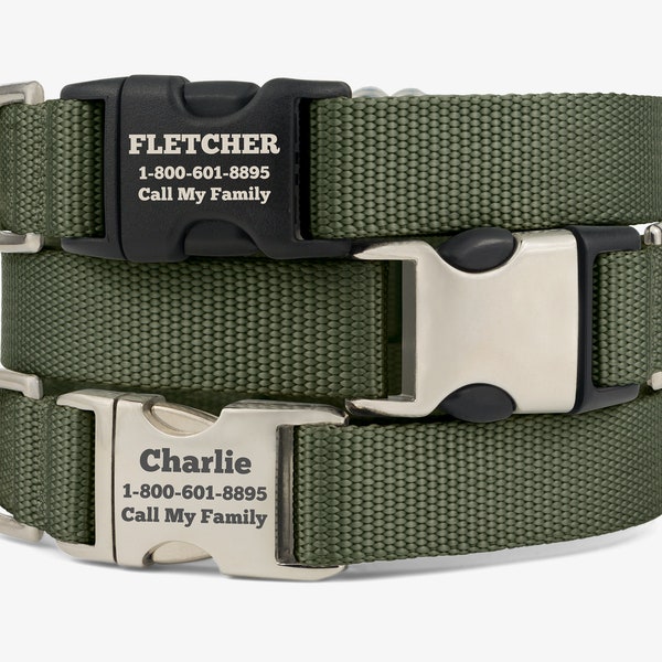 Personalized Dog Collar, Custom Dog Collar, Engraved Dog Collar, Puppy Gifts, Dog Accessories, Custom Dog Collars, Green Collar, Olive Drab