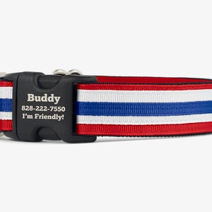 Custom Dog Collar,  Red White Blue Collar, Personalized Collar, Engraved Dog Collar, Quick Release, Comfortable Dog Collars, Patriotic