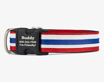 Custom Dog Collar,  Red White Blue Collar, Personalized Collar, Engraved Dog Collar, Quick Release, Comfortable Dog Collars, Patriotic