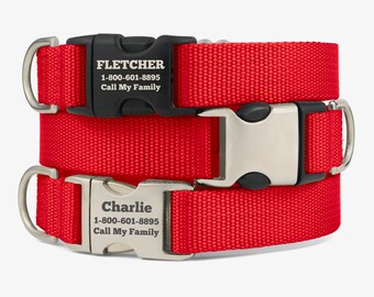 Personalized Dog Collar, Custom Dog Collar, Engraved Dog Collar, Puppy Collar, Custom Dog ID Tag, Dog Presents, Dog Accessories, Light Red