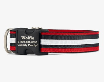 Aangepaste hondenhalsband, rode zwarte halsband, gepersonaliseerde halsband, gegraveerde hondenhalsband, quick release halsbanden, comfortabele hondenhalsbanden, wolfe
