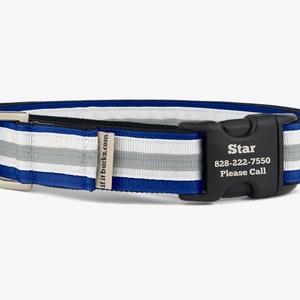 Stripe Martingale Dog Collar, Personalized, Navy White Gray Collar, No Slip Dog Collar, Quick Release Buckle, Comfortable Collar, Dallas