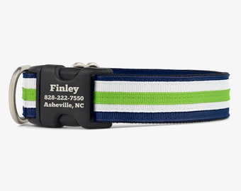 Aangepaste hondenhalsband, blauwe groene halsband, gepersonaliseerde halsband, gegraveerde hondenhalsband, quick release halsbanden, comfortabele hondenhalsbanden, Finley