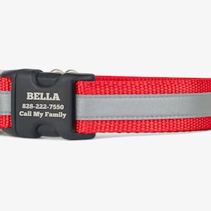 Reflective Dog Collar, Personalized Collar, Bold Puppy Collar, Quick Release Collars, Webbing Dog Collar, High Visibility Collar, Light Red