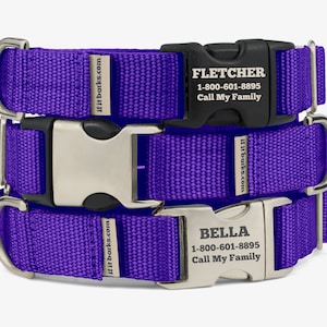 Webbing Martingale Dog Collar, Personalized, Royal Purple Collar, No Slip Dog Collar, Quick Release Buckle, Regal Webbing Collar, Purple