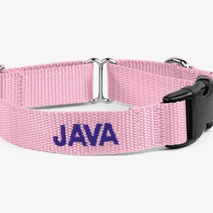 Embroidered Martingale, Personalized Collar, Light Pink Collar, Quick Release, No Slip Webbing Dog Collar, Training Dog Collar, Pink