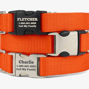 Personalized Dog Collar, Custom Dog Collar, Engraved Dog Collar, Bright Dog Collar, Custom Dog Tag, Wide Dog Collar, Hunting Collar, Orange