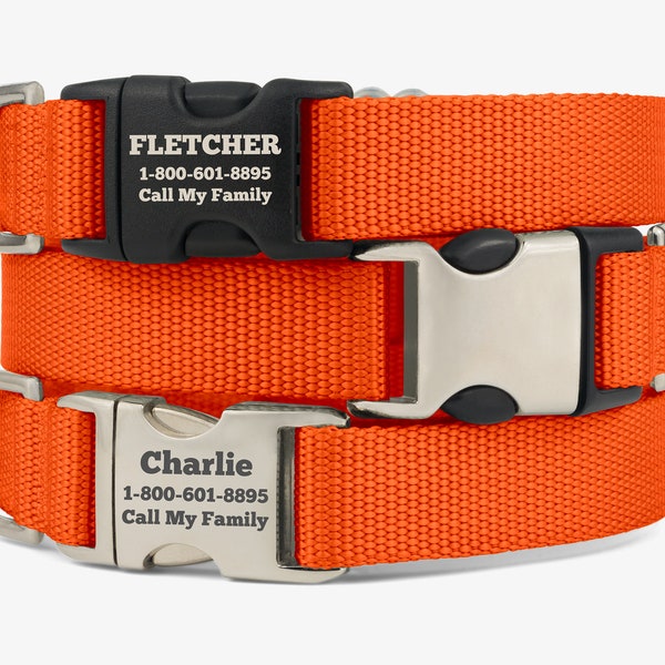 Personalized Dog Collar, Custom Dog Collar, Engraved Dog Collar, Bright Dog Collar, Custom Dog Tag, Wide Dog Collar, Hunting Collar, Orange
