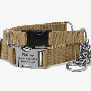 Chain Webbing Martingale Dog Collar, Personalized, Solid Tan Collar, No Slip Dog Collar, Beige Collar, Quick Release Buckle, Collar, Khaki