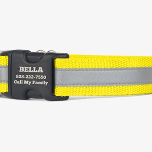 Reflective Dog Collar, Personalized Collar, Bright Puppy Collar, Quick Release Collar, Webbing Dog Collar, High Visibility Collars, Yellow
