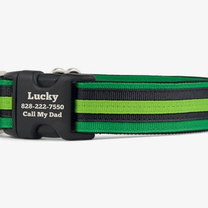 Custom Dog Collar,  Green Collar, Personalized Collar, Engraved Dog Collar, Quick Release Collars, Comfortable Dog Collars, Shamrock, Lucky